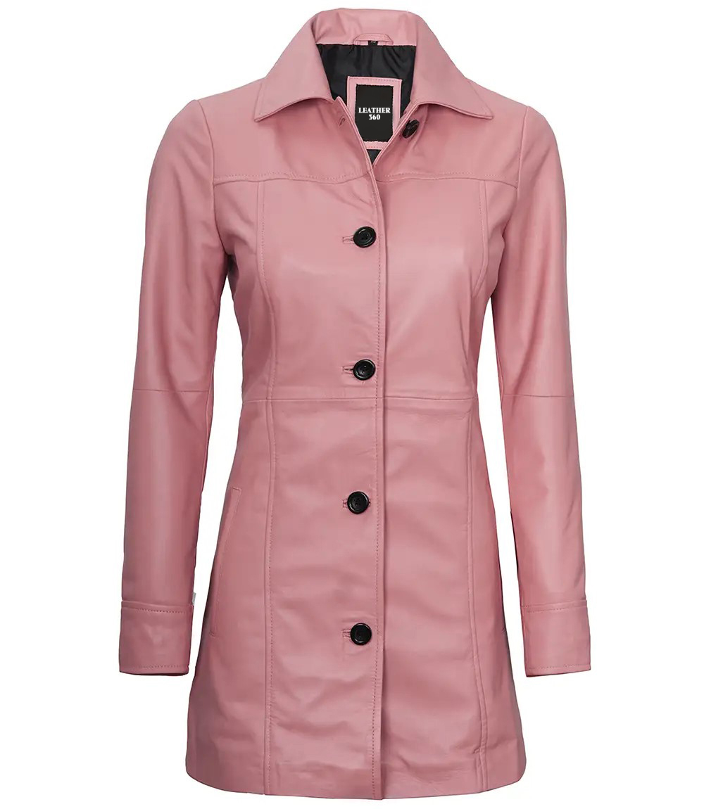 Kandis Womens Pink Real Leather Car Coat